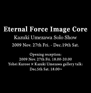 Eternal Force Image Core　 Kazuki Umezawa Solo Show 2009 Nov. 27th Fri. - Dec.19th Sat. Opening reception: 2009 Nov. 27th Fri. 18.00-20.00 Yohei Kurose×Kazuki Umezawa gallery talk: Dec.5th Sat. 18.00～